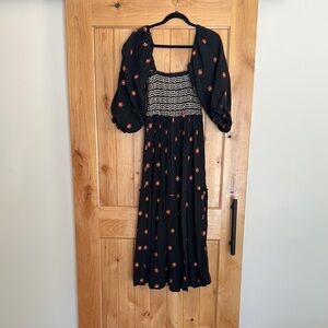 Free People Floral Black Dress with Red Accents